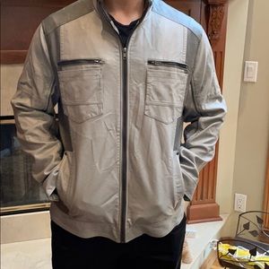 INC leather like jacket.  Dark Gray/Gray